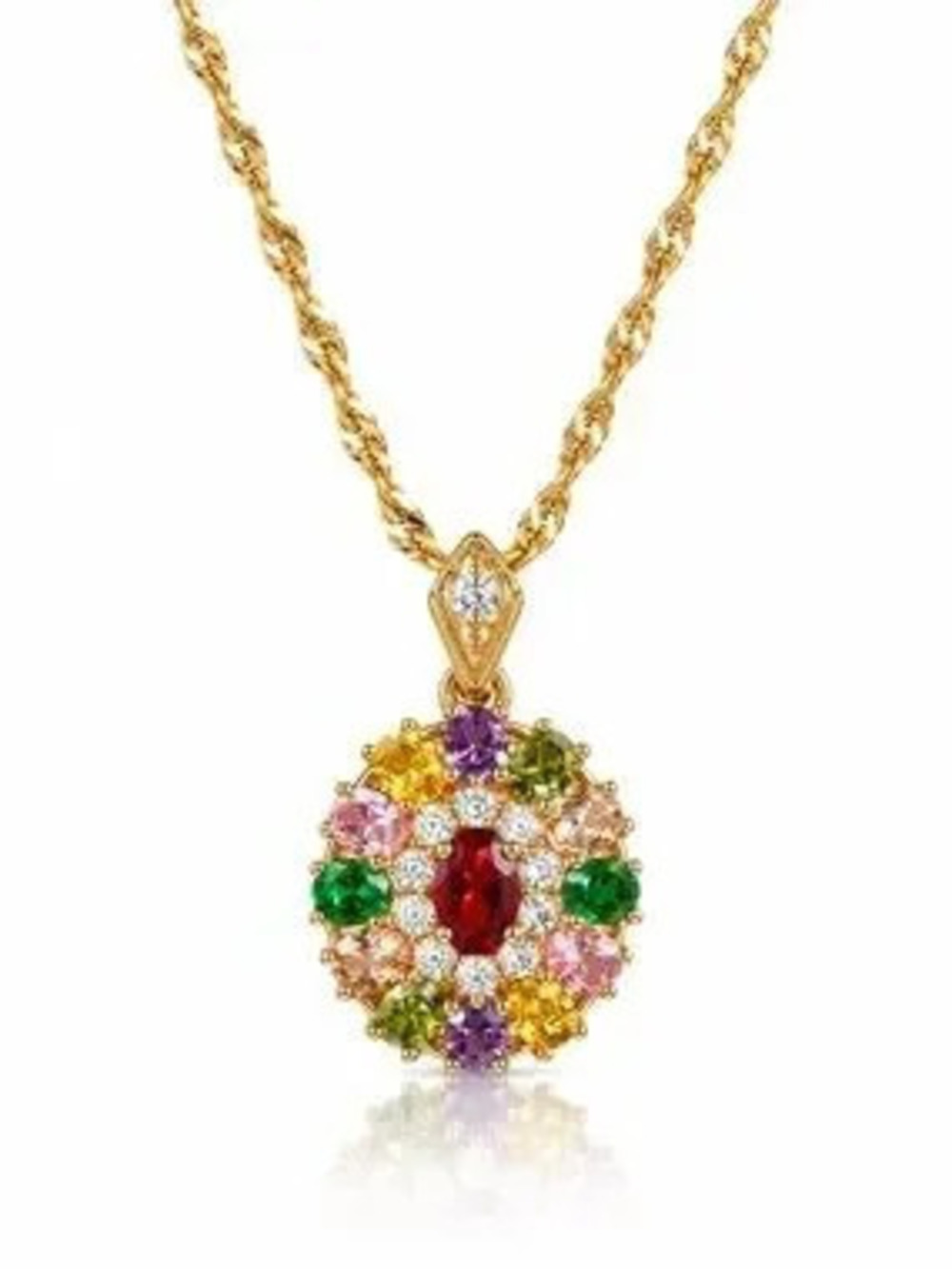 Gold Multi-Gemstone Oval Pendant Necklace - Women Jewelry